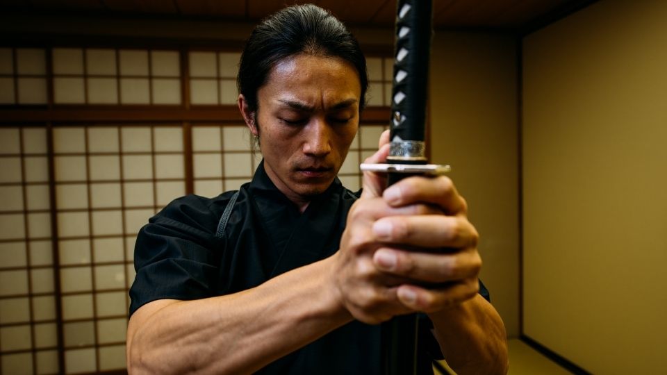 Japanese samurai holding a katana