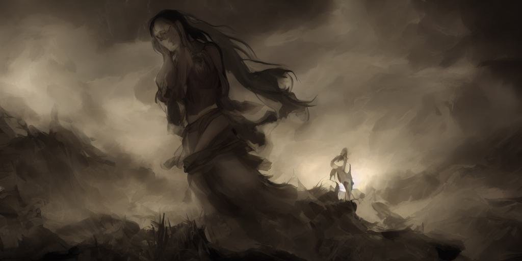Painting of a sad and grieving woman
