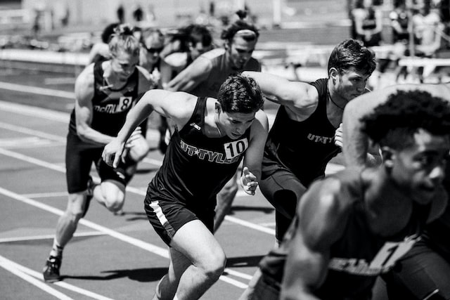 Athletes running on a track