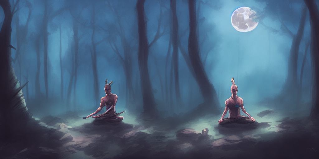Tribal people meditating in the woods