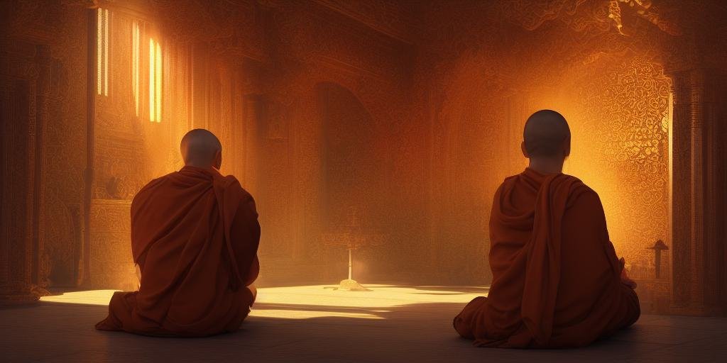 Monks meditating in a temple