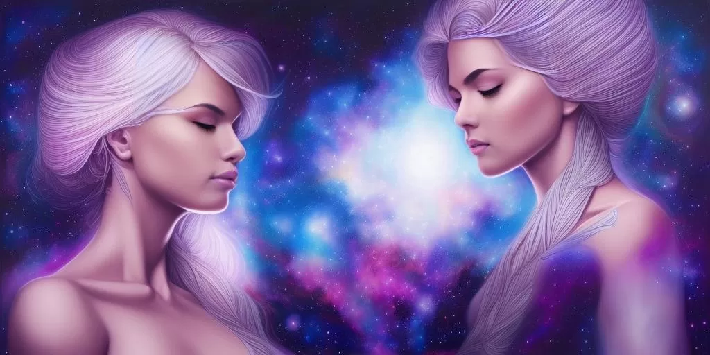 Cosmic meditation: 2 women meditating in space