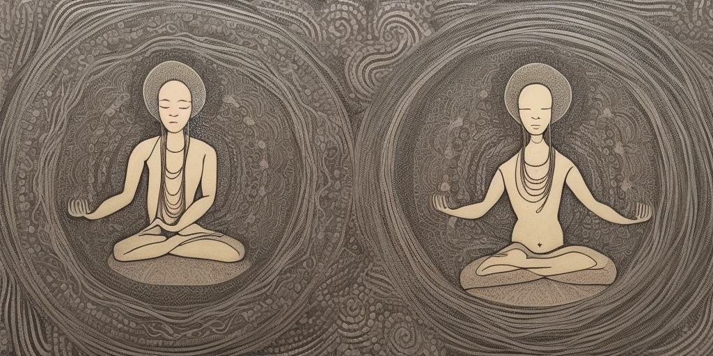 An ancient drawing of meditating monks