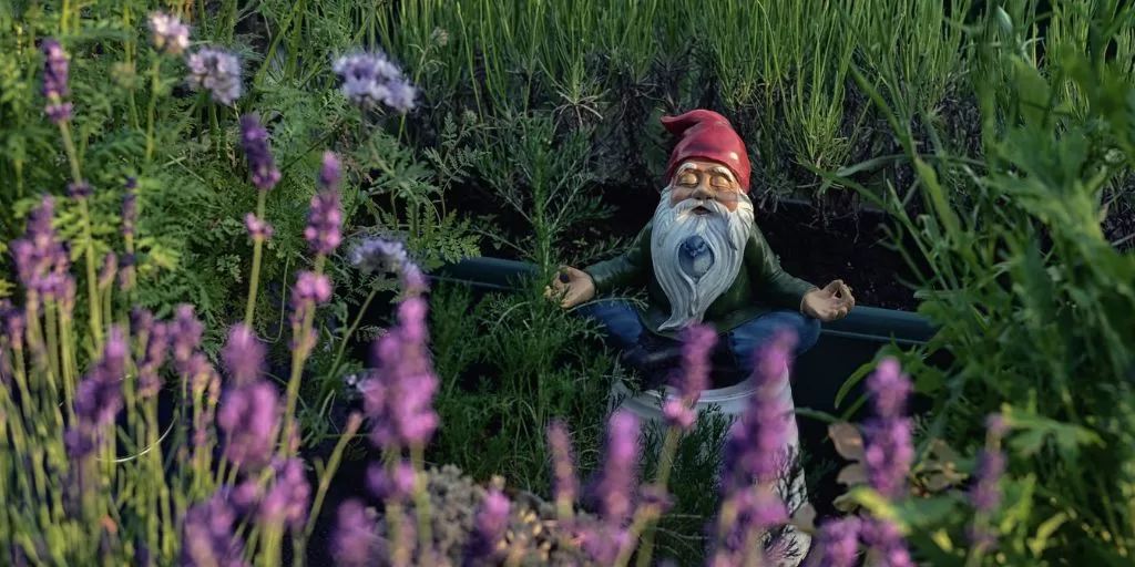 A gnome meditating in the garden