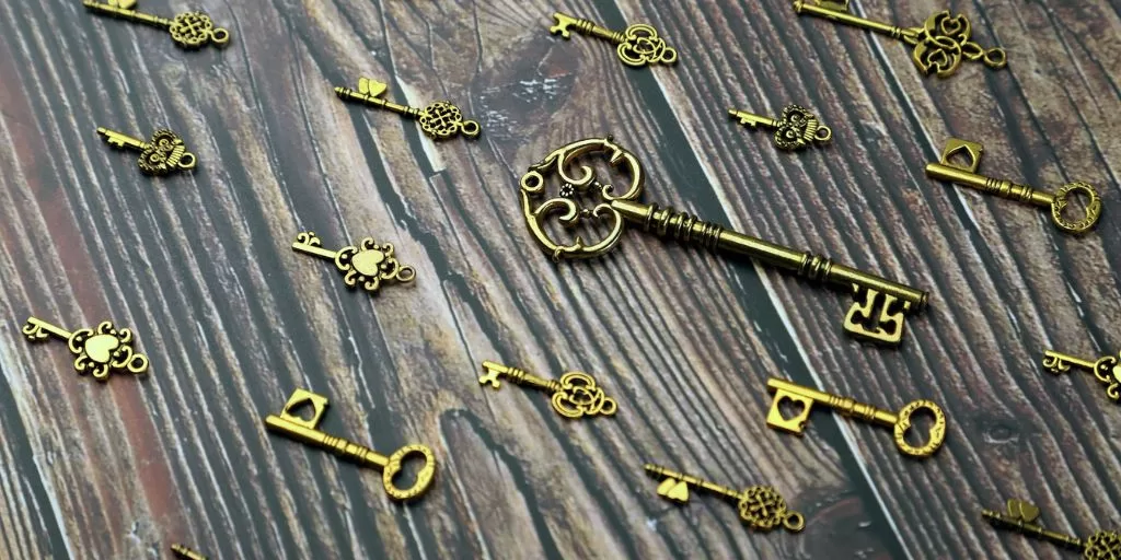 A bunch of golden keys lying on the floor