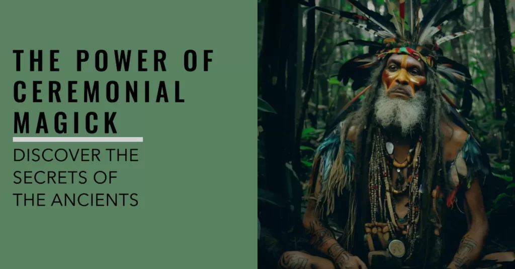Tribal shaman in Amazonian forest preparing for the ancient ritual ceremony
