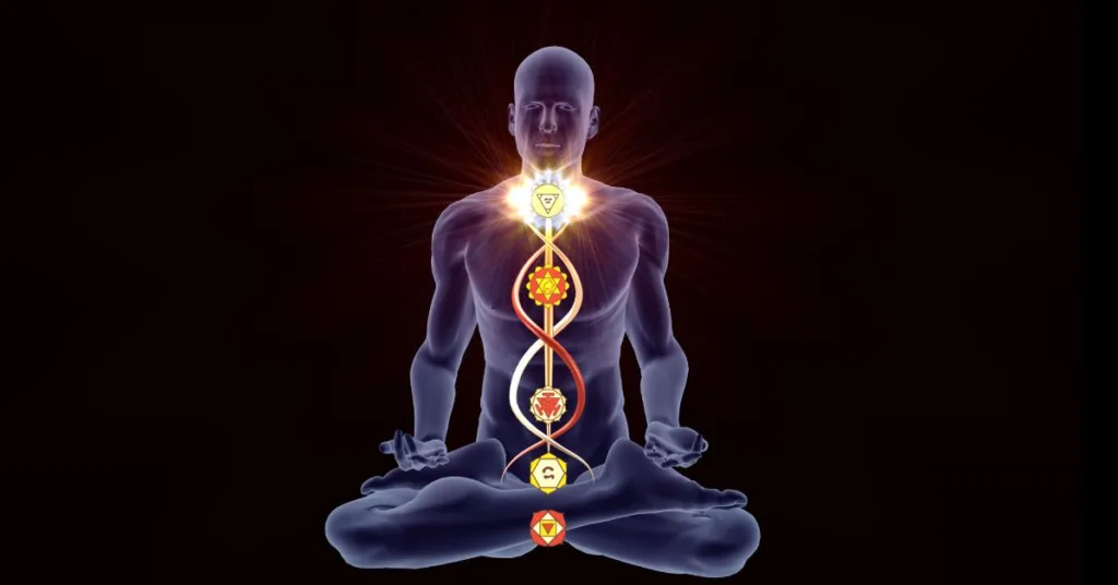 Kundalini rising through chakras during ki energy meditation