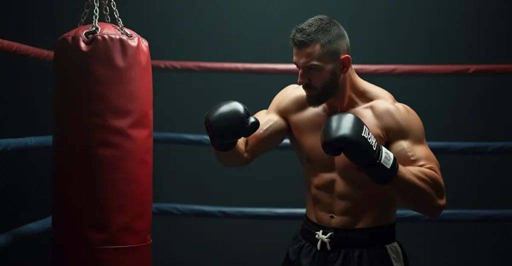 Punching bag inside a boxing ring