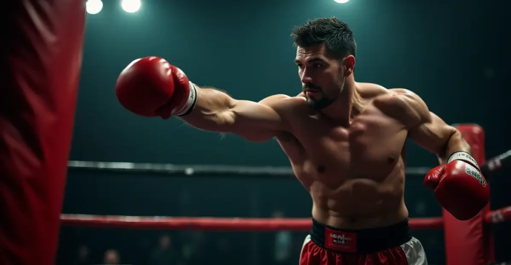 Focused boxer throwing a punch