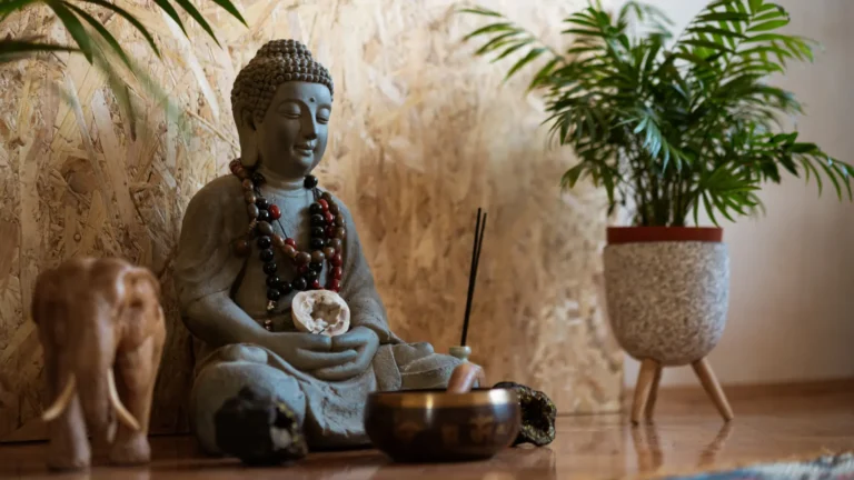 A statue of Buddha practicing Zazen, holding his hands in the cosmic mudra (Hokkai-join) position