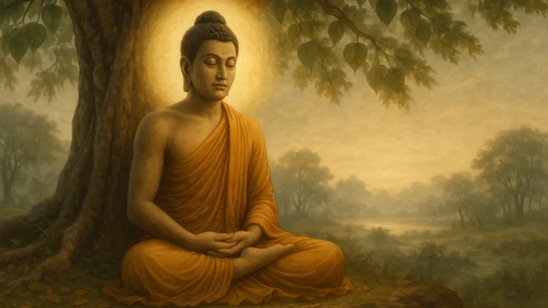 Buddha meditating under a tree