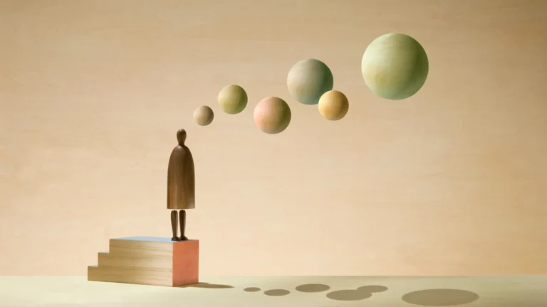 Wooden figurine of a man thinking intensely