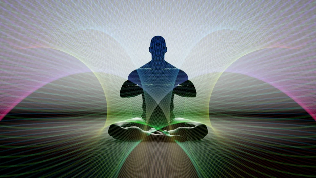 Silhouette of a man in a deep meditative state, practicing Daniel Domaradzki's Psychosomatic Training method