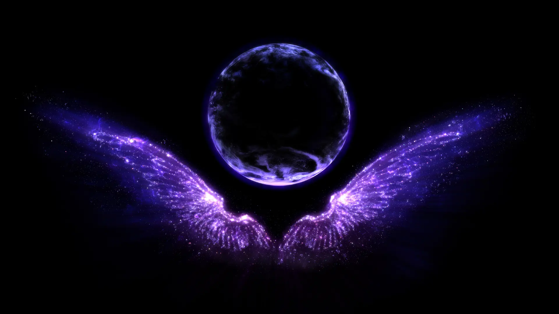 A pair of purple angelic wings with a halo above them